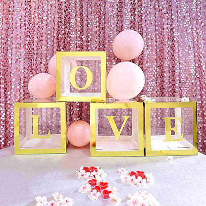 Set 4 Cutii pentru Baloane, ANGELBEAR, Model Simplu, Tematica Aniversare, Cuburi Decorative din Plastic, Accesorii pentru Petrecere, 30 x30 cm, Transparente Contur Auriu