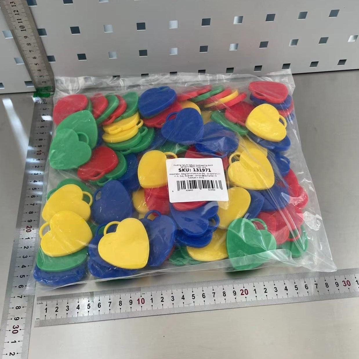 Set 4 Greutati pentru Baloanele cu Heliu, ANGELBEAR, 32 grame, 8 grame Fiecare, Plastic, Forma Inima, Multicolor