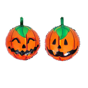 Set 5 Baloane din Folie Metalizata, ANGELBEAR, Figurine, Tema Halloween, Pai Inclus, Ambalaj Individual, Umflare cu Aer sau Heliu, Figurina Dovleac si Pisica 90x60 cm, Stelute si Cerculete 45 cm, Portocaliu-Negru