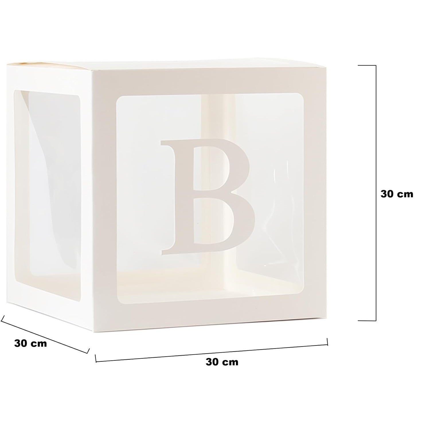 Set 5 Cutii pentru Baloane, ANGELBEAR, Model Scris Bride, Tematica Nunta, Cuburi Decorative din Plastic, Accesorii pentru Petrecere, 30 x30 cm, Transparente Contur Alb