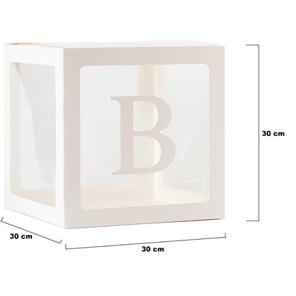 Set 5 Cutii pentru Baloane, ANGELBEAR, Model Scris Bride, Tematica Nunta, Cuburi Decorative din Plastic, Accesorii pentru Petrecere, 30 x30 cm, Transparente Contur Alb