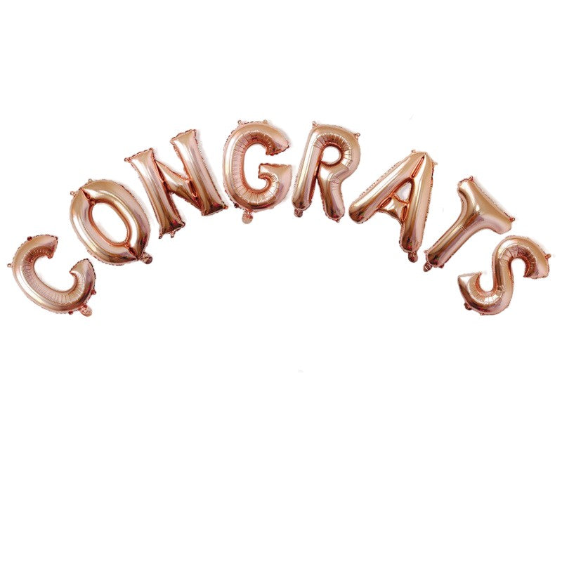 Set 8 Baloane din Folie Metalizata, ANGELBEAR, Model Scris Congrats, Litere de 40 cm, Tema Absolvire, Baloane Party, Ambalaj Individual, Pai Inclus, Umflare cu Aer sau Heliu, Roz