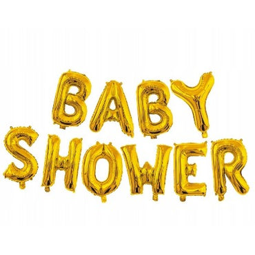 Set Baloane din Folie Metalizata, ANGELBEAR, Model Baby Shower, Litere de 40 cm, Baloane Party, Ambalaj Individual, Pai, Ata si Adeziv Incluse, Umflare cu Aer sau Heliu, Auriu