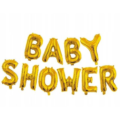 Set Baloane din Folie Metalizata, ANGELBEAR, Model Baby Shower, Litere de 40 cm, Baloane Party, Ambalaj Individual, Pai, Ata si Adeziv Incluse, Umflare cu Aer sau Heliu, Auriu