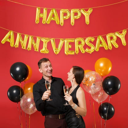 Set Baloane din Folie Metalizata, ANGELBEAR, Model Happy Anniversary, Litere de 40 cm, Baloane Party, Ambalaj Individual, Pai Inclus, Umflare cu Aer sau Heliu, Auriu
