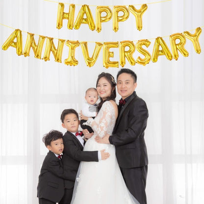 Set Baloane din Folie Metalizata, ANGELBEAR, Model Happy Anniversary, Litere de 40 cm, Baloane Party, Ambalaj Individual, Pai Inclus, Umflare cu Aer sau Heliu, Auriu