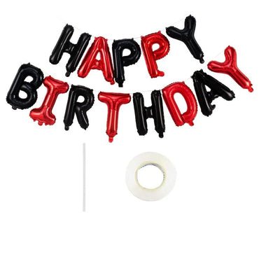 Set Baloane din Folie Metalizata, ANGELBEAR, Model Happy Birthday, Litere de 40 cm, Baloane Party, Ambalaj Individual, Pai, Ata si Adeziv Incluse, Umflare cu Aer sau Heliu, Rosu-Negru