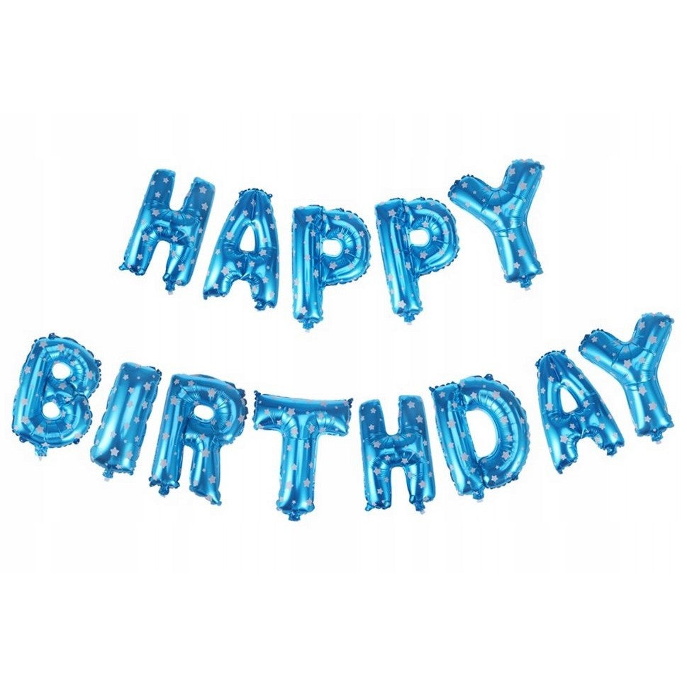 Set Baloane din Folie Metalizata, ANGELBEAR, Model Happy Birthday, Litere de 40 cm, Baloane Party, Ambalaj Individual, Pai, Ata si Adeziv Incluse, Umflare cu Aer sau Heliu, Albastru