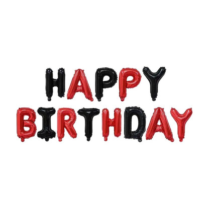 Set Baloane din Folie Metalizata, ANGELBEAR, Model Happy Birthday, Litere de 40 cm, Baloane Party, Ambalaj Individual, Pai, Ata si Adeziv Incluse, Umflare cu Aer sau Heliu, Rosu-Negru