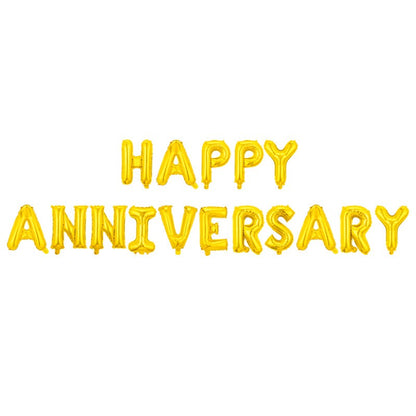 Set Baloane din Folie Metalizata, ANGELBEAR, Model Happy Anniversary, Litere de 40 cm, Baloane Party, Ambalaj Individual, Pai Inclus, Umflare cu Aer sau Heliu, Auriu