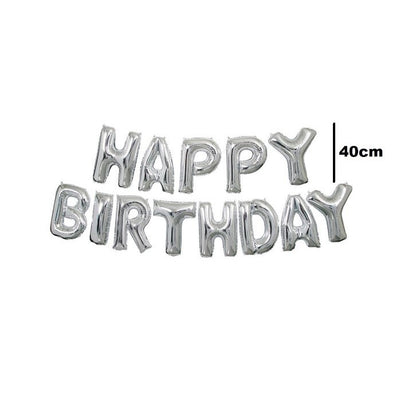Set 13 Baloane Folie, ANGELBEAR, Tip Ghirlanda, Model Happy Birthday, 40 cm, Argintiu