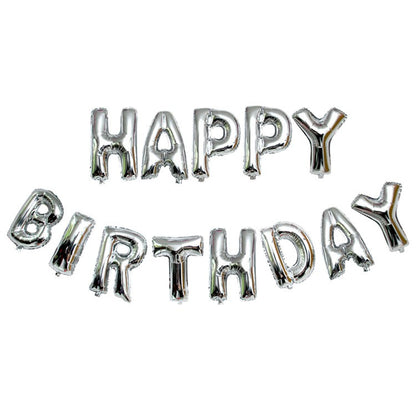 Set 13 Baloane Folie, ANGELBEAR, Tip Ghirlanda, Model Happy Birthday, 40 cm, Argintiu
