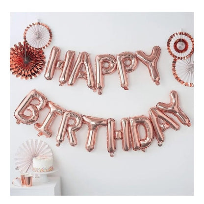Set baloane folie ANGELBEAR, Happy Birthday, 40 cm, rose gold