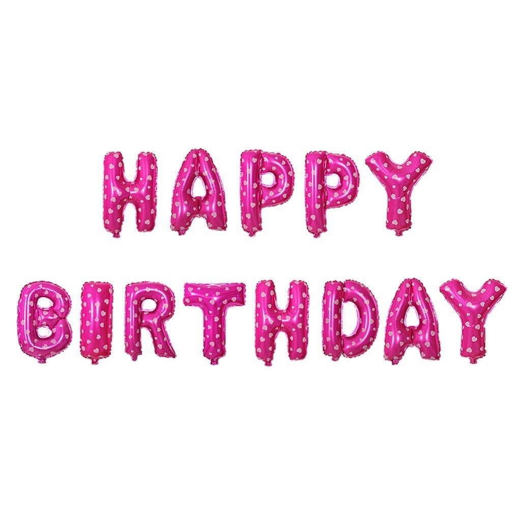 Set 13 Baloane Folie, ANGELBEAR, Tip Ghirlanda, Model Happy Birthday, 40 cm, Roz