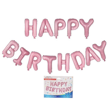Set 13 Baloane Folie, ANGELBEAR, Tip Ghirlanda, Model Happy Birthday, 40 cm, Roz Deschis