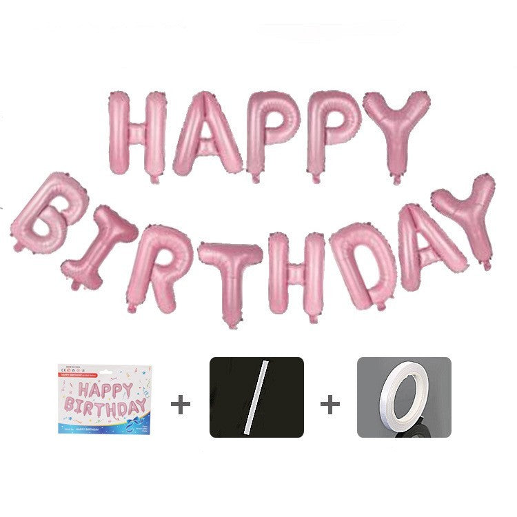 Set 13 Baloane Folie, ANGELBEAR, Tip Ghirlanda, Model Happy Birthday, 40 cm, Roz Deschis