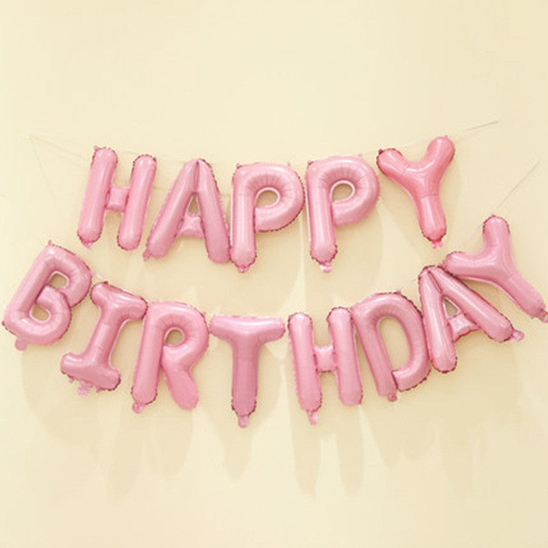 Set 13 Baloane Folie, ANGELBEAR, Tip Ghirlanda, Model Happy Birthday, 40 cm, Roz Deschis