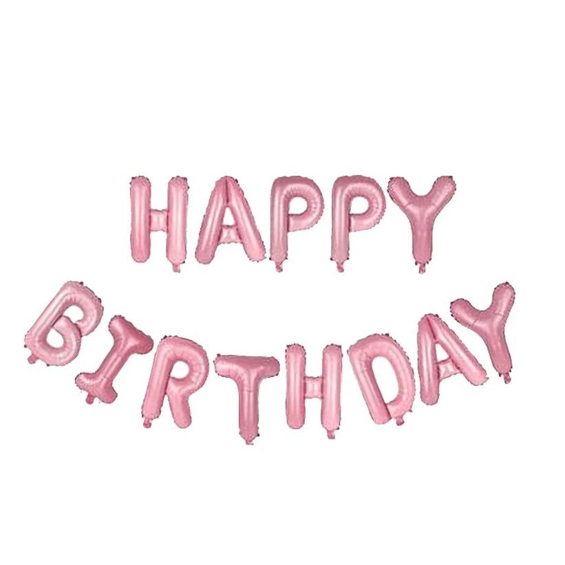 Set 13 Baloane Folie, ANGELBEAR, Tip Ghirlanda, Model Happy Birthday, 40 cm, Roz Deschis