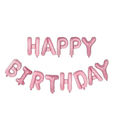 Set 13 Baloane Folie, ANGELBEAR, Tip Ghirlanda, Model Happy Birthday, 40 cm, Roz Deschis