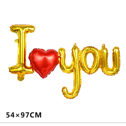 Set Baloane Folie Metalizata, ANGELBEAR, Model I LOVE YOU cu Inimioara, 54x97 cm, Tematica Ziua ÃŽndrÄƒgostiÈ›ilor, Ambalaj Individual, Pai Inclus, Umflare cu Aer sau Heliu, Auriu