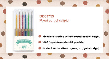 Set cu 6 roll-gel (markere) cu sclipici, Djeco