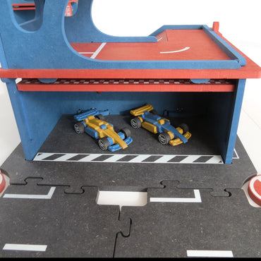 Set de constructie Garaj modular cu pista si 2 masini de curse, Croc toys