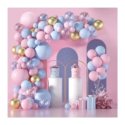Baloane decorative pentru GENDER PARTY, ANGELBEAR, Arcada Set 130  baloane, Arcul de Baloane Roz si Albastru, Baloane Confetti Aurii, Multicolor
