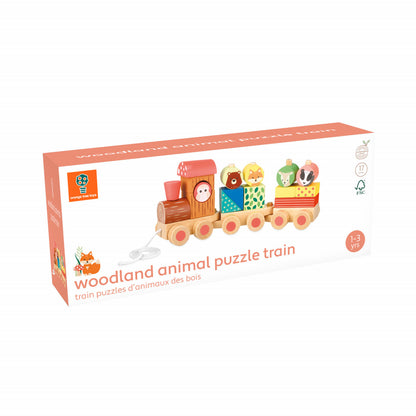 Trenulet din lemn cu forme si animale, Orange Tree Toys